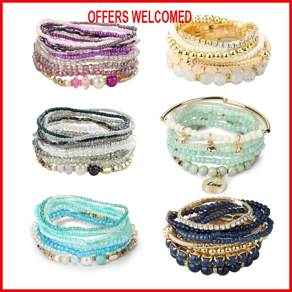 6-Piece Stretch Bead Bracelet Set Stackable Boho Style Jewelry